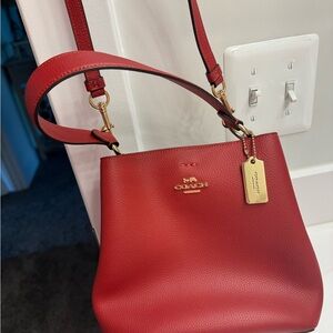 Coach Red Shoulder Bag with Gold Accents